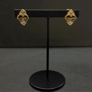 Authentic GIVENCHY GG Logo Rhinestone Gold Tone Earrings